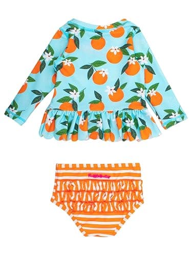 RuffleButts Baby/Toddler Girls Scalloped Long Sleeve Rash Guard 2-Piece UPF50+ Sun Protected Swimsuit thumbnail 3