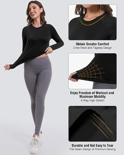 4 Pack Women's Long Sleeve Compression Shirts, Dry Fit Workout Athletic Sun Protection Cooling Tops for Yoga Running Gym thumbnail 5