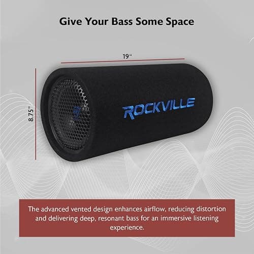 Rockville RTB80A Powered Subwoofer Bass Tube, 8", 400W Peak/200 Watts RMS, Deep Bass, Built-In Amp, Crossover, Vented Enclosure, Perfect for Car Audio thumbnail 3