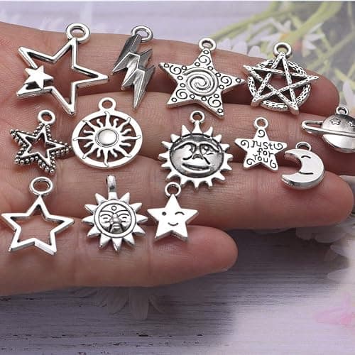 Weyuley 100g Mixed Antique Silver Sun Star Moon Charms Pendants DIY Bracelets Necklace Jewelry Making Craft Wholesale (A469) thumbnail 4