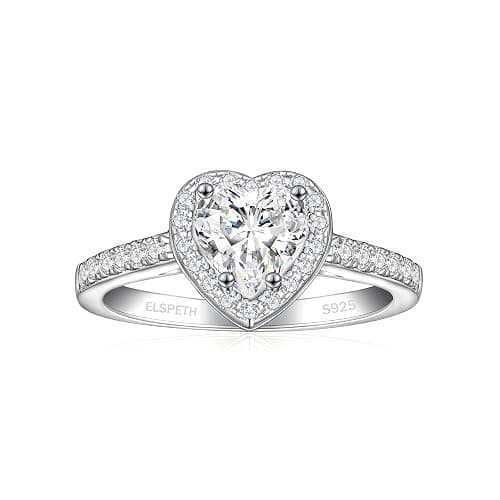 Elspeth 925 Sterling Silver Heart Engagement Ring for Women Heart Cut Cubic Zirconia Promise Ring Size 4-10 - Image 1