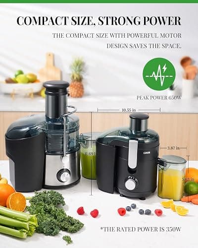 GDOR Juicer Machine, Electric Centrifugal Juicer with Titanium Enhanced Cut Disc, Dual Speeds with 2.5" Feed Chute, for Fruits and Veggies, Anti-Drip, Includes Cleaning Brush, BPA-Free Black thumbnail 2