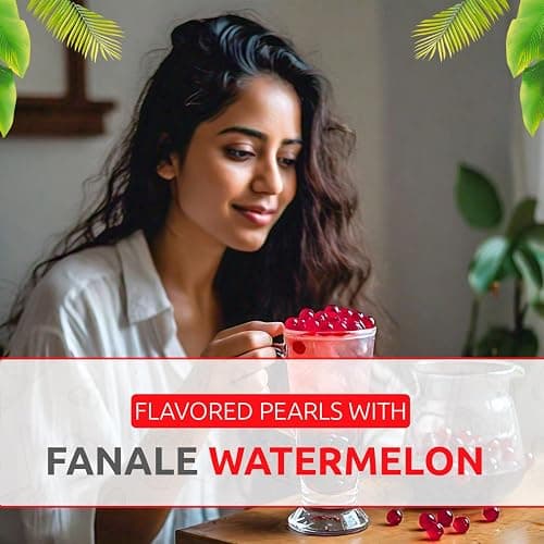 Fanale Watermelon Popping Boba Pearls, Vegan, Non GMO, Gluten Free, Fat Free, Perfect for Bubble Tea, Smoothies, Ice Cream, Desserts, and Beverages. thumbnail 5