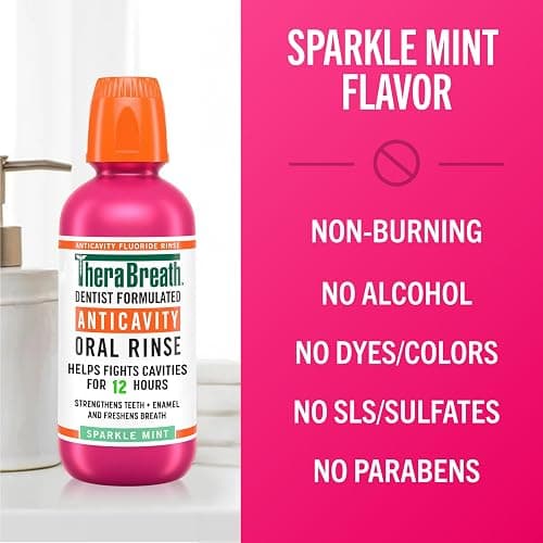 TheraBreath Anticavity Fluoride Oral Rinse Mouthwash, Fights Cavities, Strengthens Enamel and Freshens Breath, Dentist-Formulated, Alcohol-Free, Sparkle Mint Flavor, 16 fl oz, Pack of 2 thumbnail 5