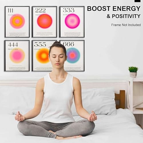 Neekep Angel Number Poster Set of 6, Aesthetic Minimalist Aura Poster with Inspirational Quotes, Aesthetic Posters with Gradient Color for Bedroom Living Room, Study Room, Office, 8 x 10 in (Numbers) thumbnail 2