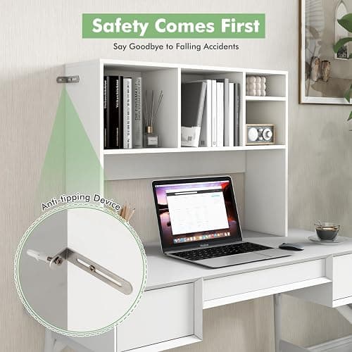Tangkula Desktop Bookshelf, Countertop Storage Hutch with 4 Shelves for Computer Desk, Desktop 2-Tier Display Rack, Multipurpose Wood Desktop Hutch Storage Organizer for Dorm Office Home (White) thumbnail 6