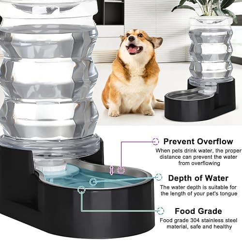 RIZZARI Dog Food Water Dispenser: 7L Automatic Black Large Stainless Steel Waterer with Filter - Gravity Water Feeder - Healthy Hydration for Pets Indoors Outdoors thumbnail 6