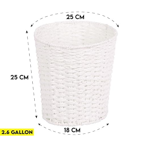 Zuvo Round Wicker Waste Paper Bin and Basket- Rubbish Basket for Bedroom, Bathroom, Offices or Home (White) thumbnail 3
