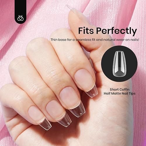 Beetles Short Coffin Nail Tips 576 PCS Half Matte Pre-shape Short Coffin Fake Nails 12 Sizes Full Cover Acrylic False Nails Nail Extension DIY Manicure Gifts for Women thumbnail 6