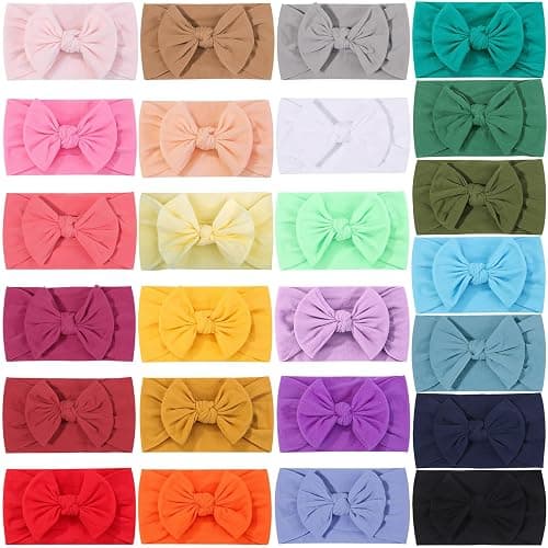 ALinmo 25PCS Baby Nylon Headbands Soft Baby Girl Headbands with Hair Bows | Soft Stretchy Baby Headbands Elastics Baby Girl Bows for Newborn Baby Girls Infants Toddlers Kids thumbnail 2