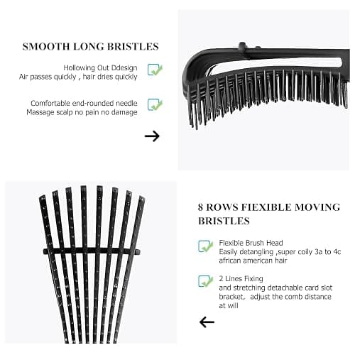 Detangling Hair Brush, Detangling brush for Adults and Kids, Comb Set for Kinky Curly Coily and Wavy Hair, For Wet and Dry Hair, Afro American Type 3a-4c, Comfortable Grip, Easy to Clean(Black) thumbnail 2