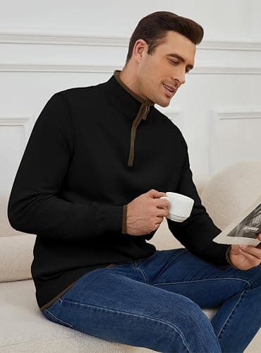 Zaitun Mens Quarter Zip Sweater Mock Neck Pullover Long Sleeve Jumper Casual Top thumbnail 3