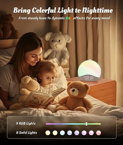 ecozy Sunrise Alarm Clock, White Noise Sound Machine, Upgraded Backlit Buttons for Bedrooms, 26 Soothing Sounds, 17 Night Lights, Bluetooth Speaker, Wake Up Sunlight for Heavy Sleepers, Adults, Kids thumbnail 5