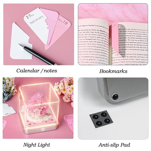 RSLIPIN 3D Memo Pad Time Piece Calendar 2026,3D Calendar Memo Pad DIY Notes Notepad Paper Craft Art Romantic Tree House,2026 3D Desk Calendar With LED Lights,Pink thumbnail 4