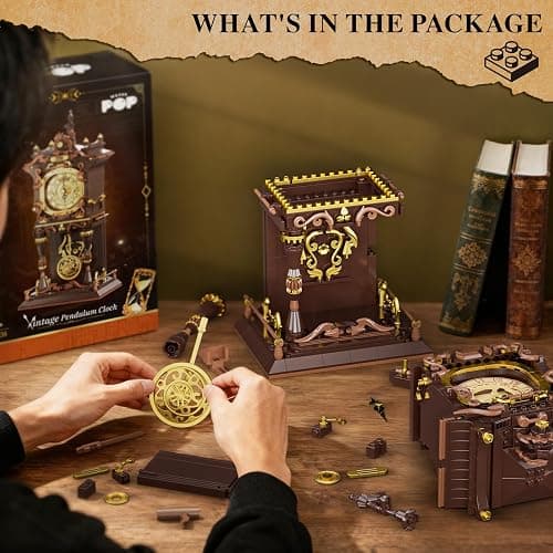 JAKI Vintage Swing Clock Building Blocks Set Real Working Mechanical Clock with Moving Pendulum & Rotating Dial, Retro Steampunk Home Decor Gift for Adults & Teens, Gifts for Birthdays and Christmas thumbnail 5