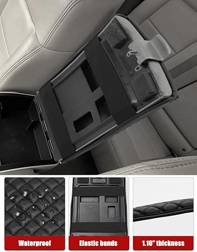 KBH Center Console Armrest Cover for Ford F150 2004-2010, 40/20/40 Split Bench Jump Seat, Middle Console Lid Protector Thick Pad, Vinyl Leather, Anti-Scratch, Black thumbnail 5