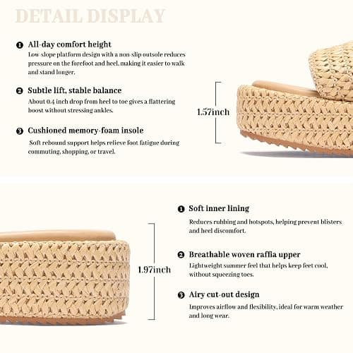 Monrovia Platform Sandals Women Raffia Espadrille Slides, Woven Straw Flatform Beach Sandals Women, Slip On Summer Vacation Shoes, Comfortable Casual Daily Wear thumbnail 6