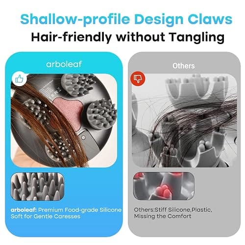 arboleaf Head Massager Scalp, Electric Scalp Massagers IPX7 Waterproof, Hair Massager with 8 Removable Claws and 3 Modes, Portable Handheld Massager for Relaxation, Deep Cleaning, Gift for Women Men thumbnail 4