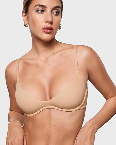 INLYRIC Womens Unlined Balconette Bra Plunge Underwire | Ultra-soft, Unpadded, Demi, T-Shirt Bra, Sexy, Adjustable Straps, Hook-and-Eye thumbnail 5