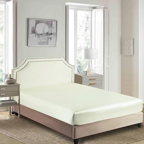 Satin Fitted Sheet, Full Fitted Sheet Only, 1 - Piece Ultra Soft Deep Pocket Single Silk Bottom Bed Sheet Full - Ivory thumbnail 3