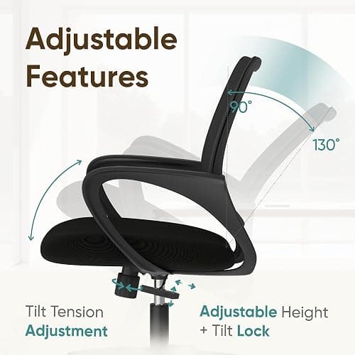 ETONEX Office Chair with Ergonomic Mid Back Cushion Lumbar Support Adjustable Swivel Rolling Computer Gaming Desk Chair Comfy Mesh Seat Wheels Home Executive Use (1, All Black) thumbnail 6