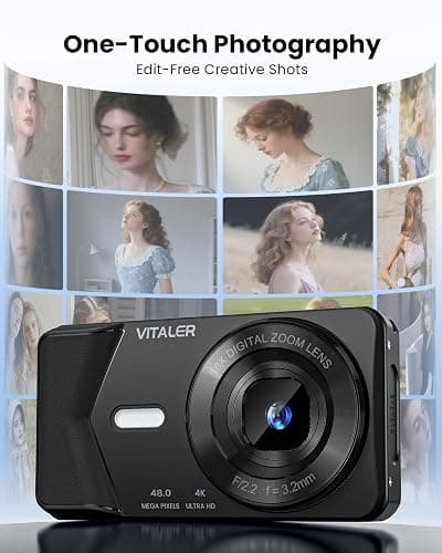 Vitaler Digital Camera, Autofocus 48MP 4K FHD Camera for Photography with 32GB Card, Portable Compact Point and Shoot Digital Camera for Teens Adult Beginner Kids with Metal Shell, 2000 mAh Battery thumbnail 7