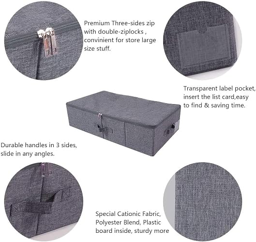 iwill CREATE PRO Pack of 2, Underbed Storage Bins for Clothing Duvet Blanket Shoes Storage Cube Boxes for Wardrobe, Closet, Black Gray thumbnail 4
