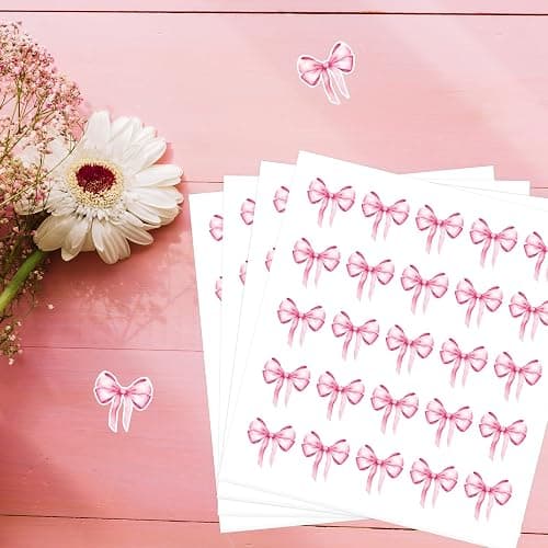500Pcs Bow Pink Sticker,Watercolor Decor Vintage Waterproof Bow Aesthetic for Girls Scrapbook Crafts Laptop Party Favors Windows Water Bottle Decoration thumbnail 2