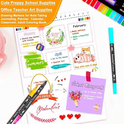 Soucolor Art Brush Markers Pens for Adult Coloring Books, 36 Colors Numbered Dual Tip (Brush and Fine Point) Marker Pen for Kids Note taking Planner Hand Lettering Calligraphy Drawing Journaling thumbnail 5