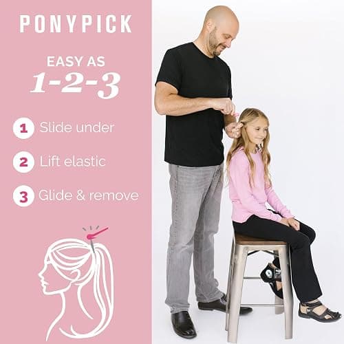 THE PONY PICK Hair Elastic Rubber Bands Cutter Tool Easy To Use, Pain Free, No Hair Damage Ponytail Cutter Tool for Kids & Toddlers (3 Picks & 50 Clear Hair Elastics) thumbnail 3