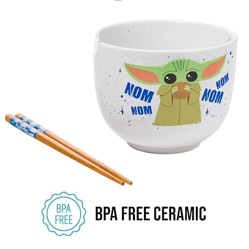 Silver Buffalo Star Wars Mandalorian Baby Yoda Grogu Nom Nom Ceramic Ramen Noodle Rice Bowl with Chopsticks, Microwave Safe, 20 Ounces thumbnail 6