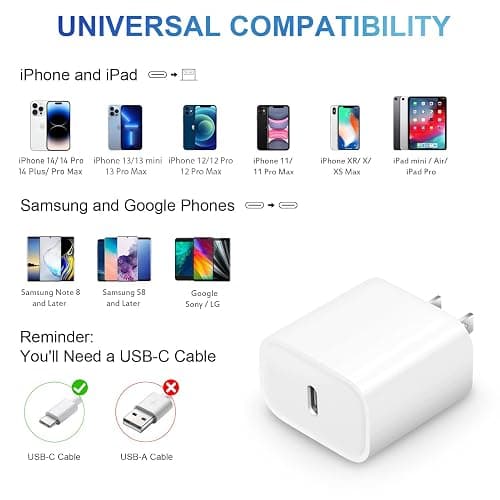 iPhone 14 13 12 11 Super Fast Charger [2Pack] cargador 20W Rapid USB C Wall Charger Block with 6FT Fast Charging Cable Compatible with iPhone 14 Pro Max/Pro/Plus/Mini/iPad thumbnail 4