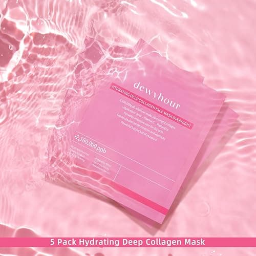 dewyhour Collagen Face Mask: 5 Pack Hydrating Deep Collagen Mask Face Overnight Sheet Mask with Hyaluronic Acid | Firming & Elasticity Skin, Korean Face Mask, Pore Minimizing, Glass Glow Skin thumbnail 9