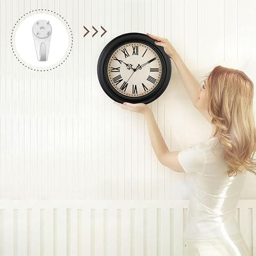 Plumeet Extra Large Retro Wall Clock, 16'' Non Ticking Classic Silent Vintage Wall Clocks Decorative Kitchen Living Room Bedroom, Roman Numerals, Battery Operated, Black thumbnail 2
