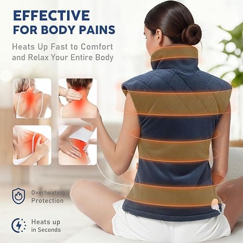Electric Heating Pad for Neck Shoulders and Back Pain Relief, Christmas Gifts for Women Men Mom Dad Elderly, Large Weighted Neck Shoulders & Back Heat Pad, 6 Heat Settings Auto-Off, UL Certified, Gray thumbnail 2