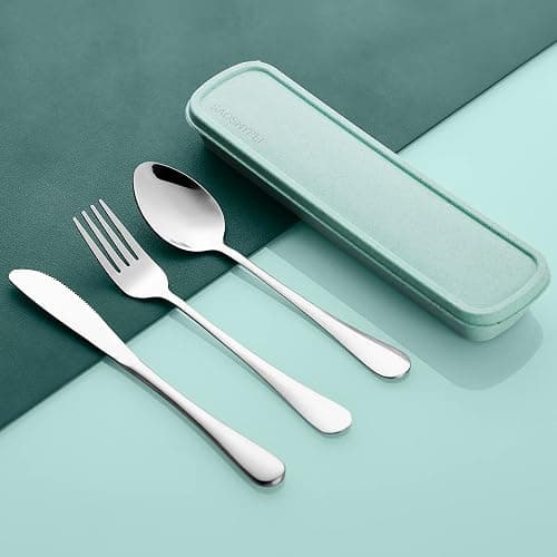 Portable Utensils Set with Case, 4pcs Stainless Steel Reusable Silverware for Lunch Camping School Picnic Workplace Travel, Lunch Box Includ Fork Spoon Knife,Easy to clean,Dishwasher Safe - Silver1 thumbnail 3
