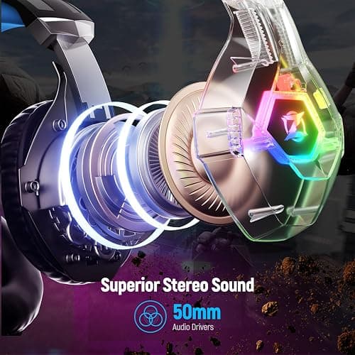 Gaming Headset Stereo Surround Sound Gaming Headphones with Breathing RGB Light & Adjustable Mic for PS4 PS5 PC Xbox One Laptop Mac thumbnail 3