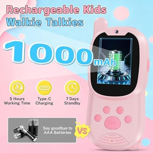 YTETCN Kids Video Walkie Talkies with Camera, 2 Pack Rechargeable Walkie-Talkie Toys for Boys & Girls Aged 3-12, Christmas Birthday Gifts for 3 4 5 6 7 8 Year Old (Blue & Pink) thumbnail 6