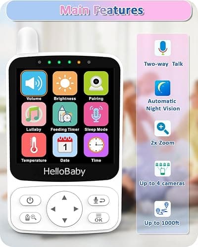HelloBaby Baby Monitor,29-Hour Battery Life,Upgrade Baby Monitor with Camera and Night Vision,No Wifi,355°/120° Remote Pan Tilt Camera 2x Zoom, ECO Mode,2-way talk,Up to 1000ft,Temperature - HB6240 thumbnail 4