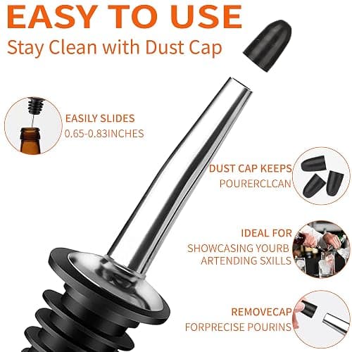 72 PACK Femilkt Liquor Pour Spout With Dust Caps,Stainless Steel Pourers Spouts for Liquor Bottles,Bottle Pourers for Alcohol, Olive Oil - Speed Pourers, Bar Bartender Accessories thumbnail 3