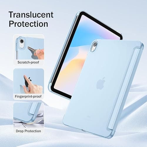 Maledan Case for iPad A16 11th/10th Generation (2025 11 Inch/2022 10.9 Inch), Slim Lightweight Translucent PC Back Stand Shockproof Protective Cover for iPad 10 11, Auto Sleep/Wake, Light Blue thumbnail 3