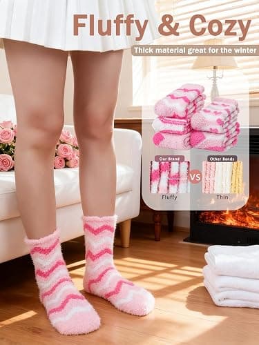 Ginmewrae Fuzzy Socks for Women, Valentines Day Gifts for Her Warm Cozy Fluffy Thick Slipper Socks Galentines Day Gifts thumbnail 4