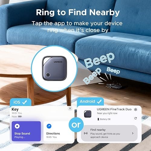 UGREEN FineTrack Duo (iOS or Android) Tracker Tags 4 Pack, USB-C Rechargeable Bluetooth Tracker Compatible with Apple Find My or Find Hub App, Item Finder Smart Tag for Key Wallet Backpack and Luggage thumbnail 5