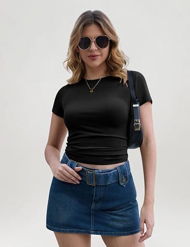 CE' CERDR 3/5 Pack Womens T Shirts Crew Neck Short Sleeve Shirts for Women Casual Basic Fitted Stretchy Tee Tops thumbnail 2