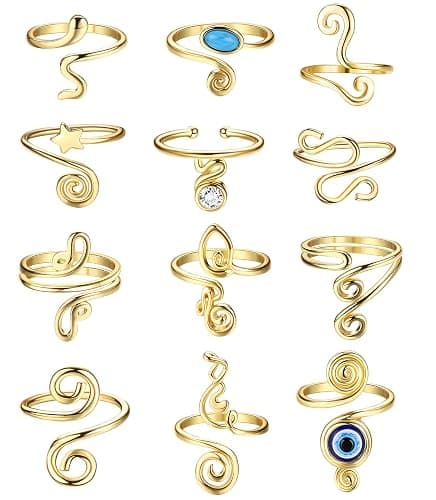 FIBO STEEL 12Pcs Adjustable Toe Rings for Women Open African Toe Rings Summer Beach Foot Jewelry - Image 1