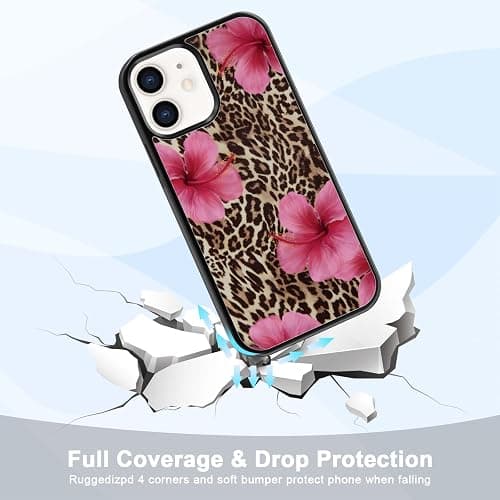 Axulimin Cute Pink Hibiscus Flowers Leopard Cheetah Print Aesthetic Phone Case for iPhone 12 & iPhone 12 Pro Case for Women Girls -6.1Inch thumbnail 3