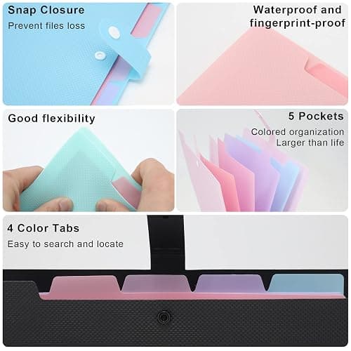 NAFY Colorful Expanding File Folder, 5 Pockets Folder with Colored Labels Portable Weave Pattern Accordion File Folder A4 Letter Size Project Organizer Document Folder for Office School (Purple) thumbnail 4