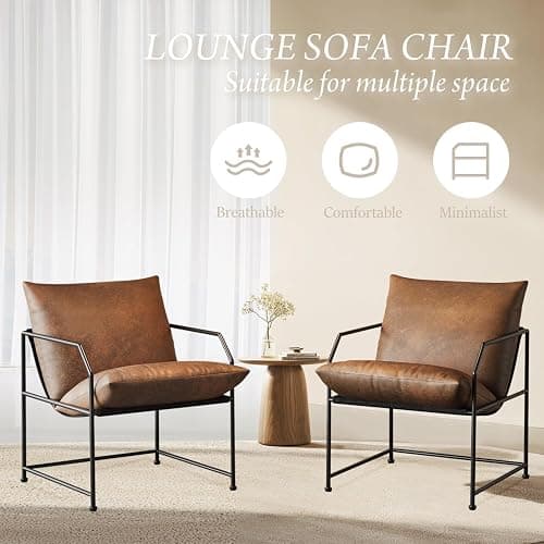 Accent Chair Living Room Chairs Accent Chairs Set of 2 Comfy Reading Chair for Bedroom Upholstered Lounge Chair Mid Century Modern Arm Chair Side Sofa Cozy Chair Armchair Waiting Room Chairs(Brown, 2) - 2 - Brown thumbnail 4