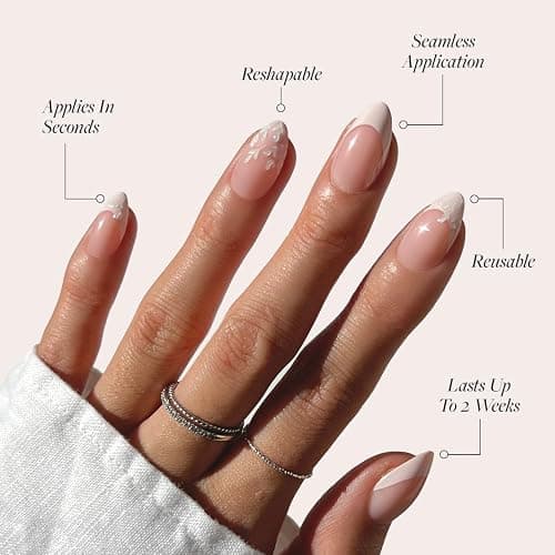 Glamnetic Press On Nails - All Time Love | Short Almond Nails with French Tips and Leaf Accents, Reusable Stick On Fake Nails | Love In Bloom Spring Nails | 15 Sizes - 30 Nail Kit with Glue thumbnail 3