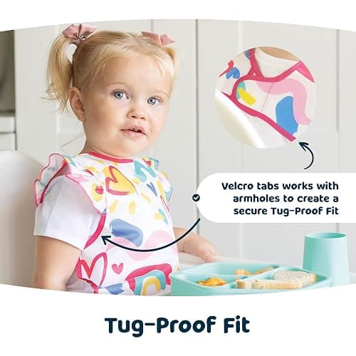 Tiny Twinkle Short Sleeve Apron Baby & Toddler Bib for Girls – Waterproof, Mess-Proof Bibs for Eating & Feeding, Machine Washable,Perfect Holiday Gift (Floral Blue, 6–24M) thumbnail 6